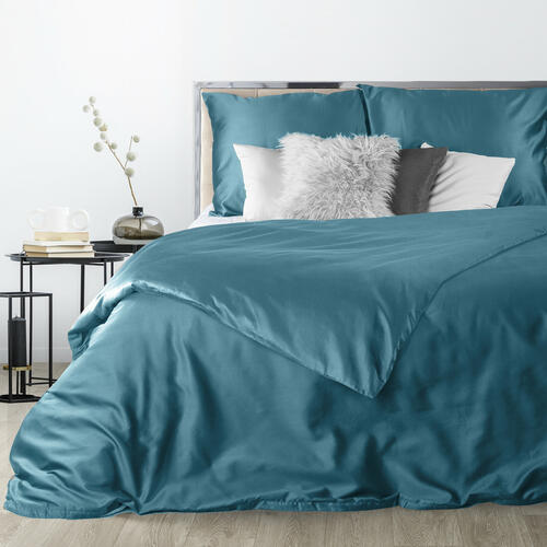 Jednofarebné tyrkysové obliečky na posteľ zo saténovej bavlny - Nova 3, prikrývka 140 x 200 cm + vankúš 70 x 90 cm, ZA-400066